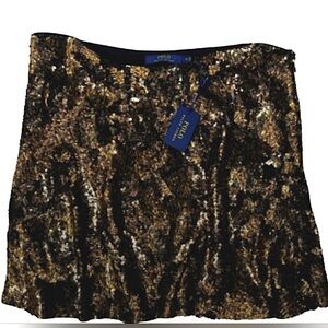 NWT Polo Ralph Lauren Black/Gold Sequins Embellished Skirt